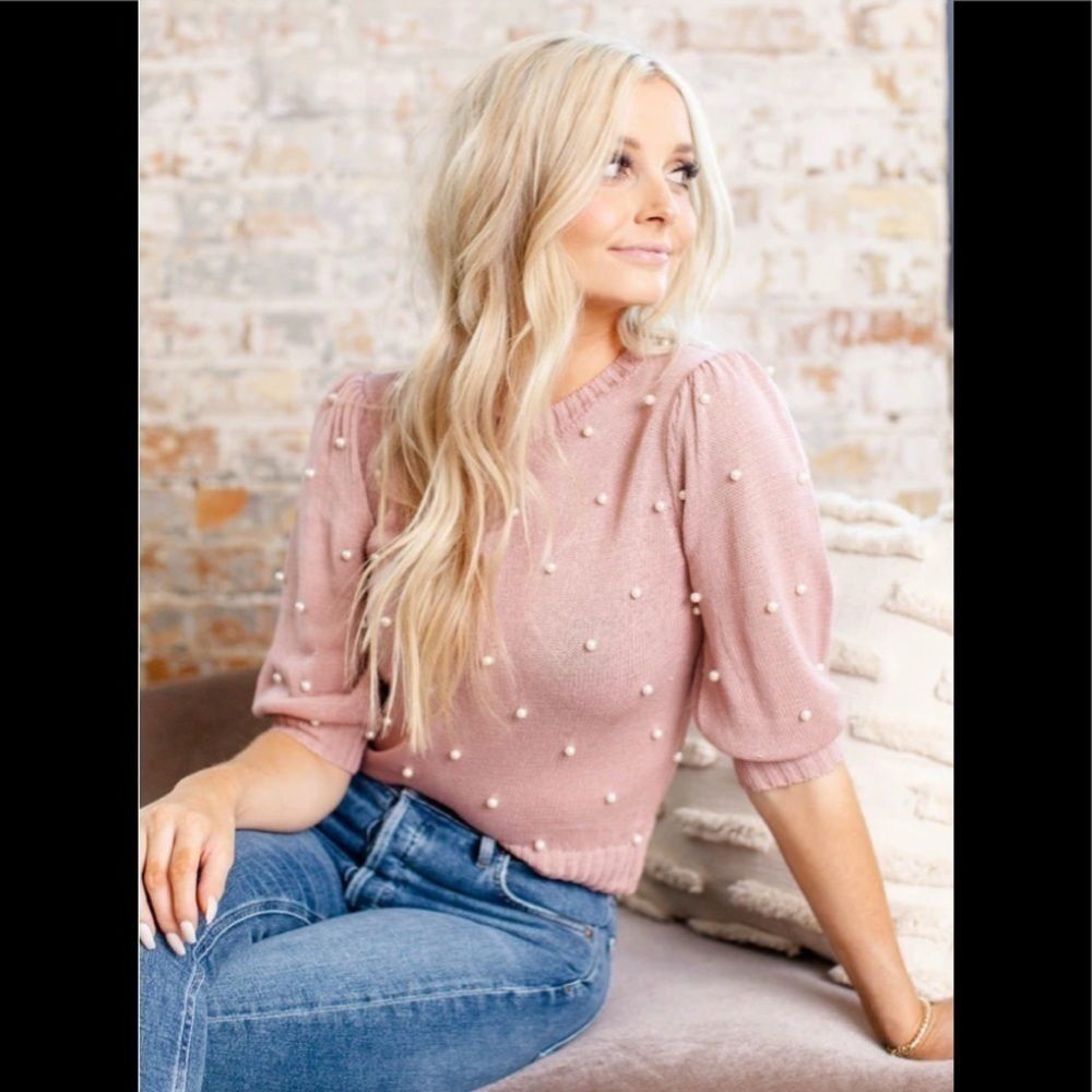 LEELA & LAVENDER Embellished Pearl Sweater